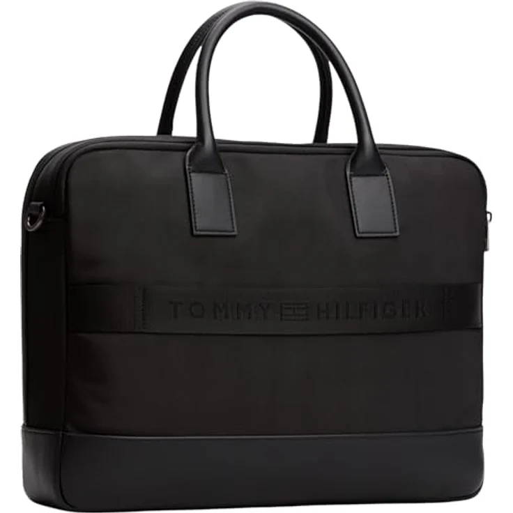 Tommy Hilfiger TH NYLON TRAVEL COMPUTER BAG, schwarze Laptoptasche mit abnehmbarem Schulterriemen und Reißverschlussfächern für Geschäftsreisen – Bild 2