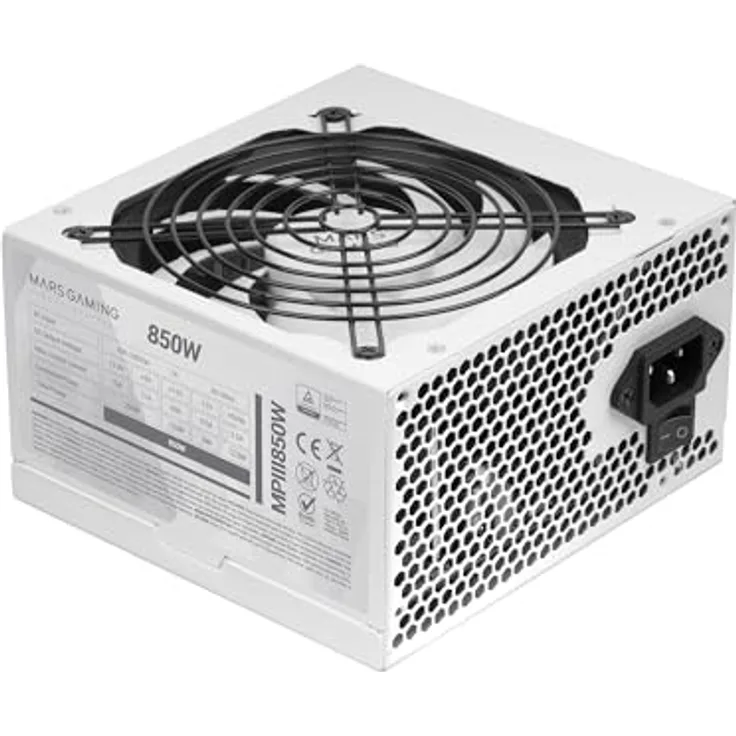 Mars Gaming MPIII850, PC-Netzteil ATX 850W mit 85% Effizienz, Digitalem APFC, 120mm FDB-Lüfter und extra langen Flachkabeln, Weiß