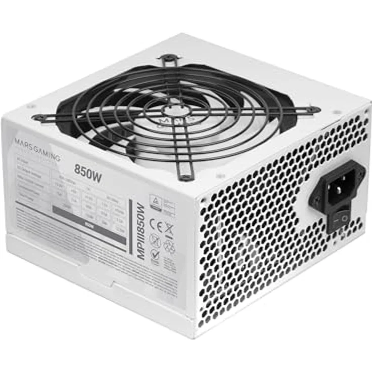 Mars Gaming MPIII850, PC-Netzteil ATX 850W mit 85% Effizienz, Digitalem APFC, 120mm FDB-Lüfter und extra langen Flachkabeln, Weiß – Bild 1