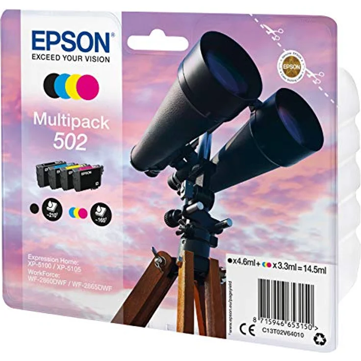 Epson Multipack Druckertinte in 4 Farben 502 - Tintenpatronen (Original, Pigmenttinte, Schwarz, Cyan, Magenta, Gelb, Epson, 4 Stück, Tintenstrahldrucker) – Bild 2