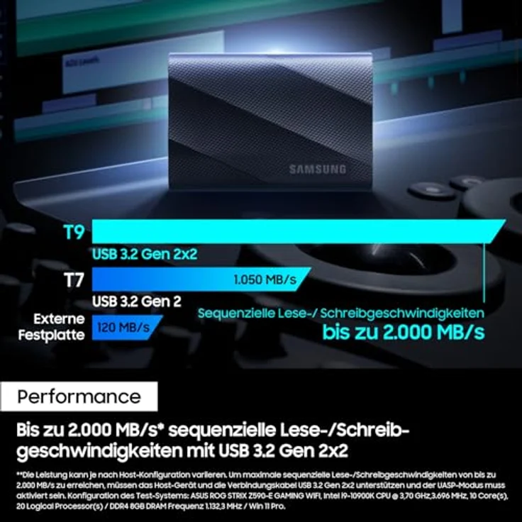 Samsung Portable SSD T9, 1 TB, 2.000 MB/s Lesen, 2.000 MB/s Schreiben, USB 3.2 Gen.2x2, Externe Festplatte für professionelle Anwender, Kompatibel mit Mac, PC, Android und 12K Kameras, MU-PG1T0B/EU – Bild 4