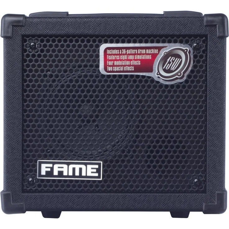 FAME DC-15 Modeling Combo Verstärker, 10 Watt E-Gitarre Verstärker mit 8 Amp-Simulationen und Effektsektion