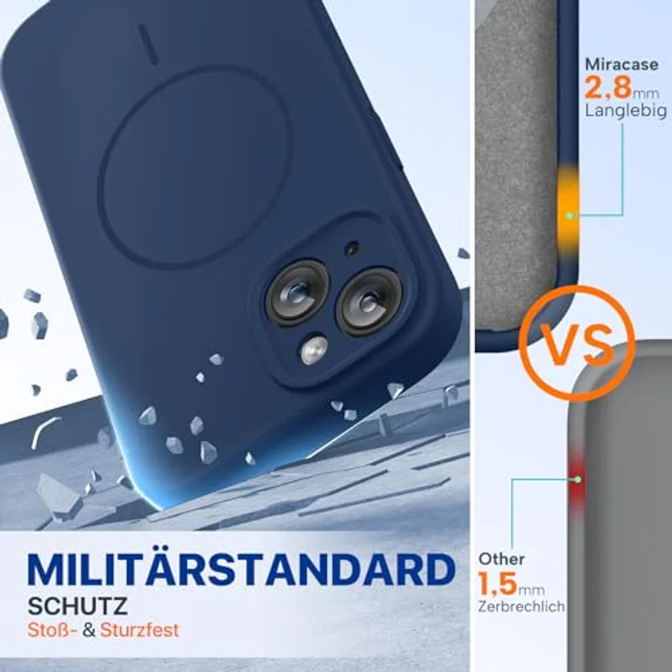 Miracase iPhone 14 Hülle mit MagSafe, Flüssigsilikon-Hülle mit weichem Mikrofaser-Innenfutter, kratzfest und stoßsicher, Dunkelblau – Bild 2