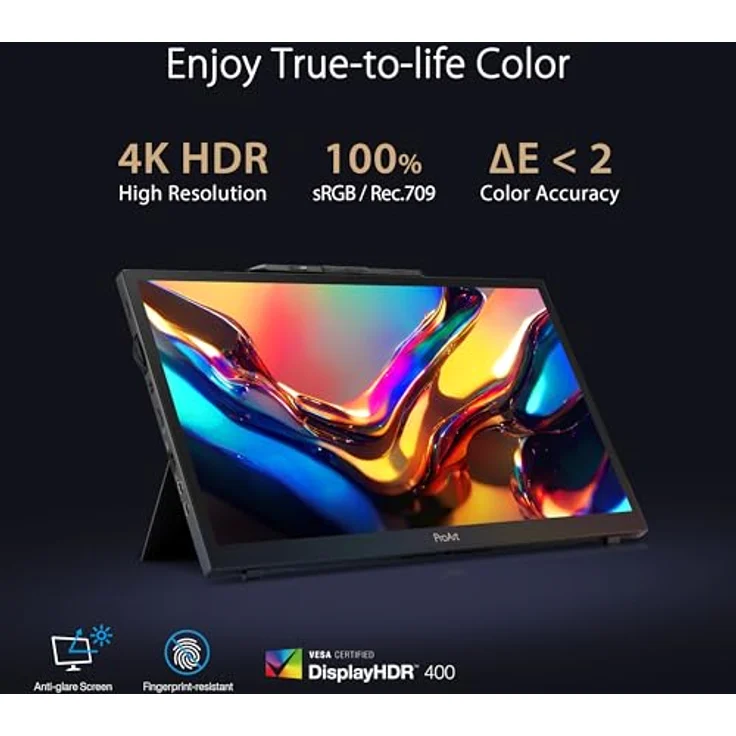 ASUS ProArt PA169CDV - 15,6 Zoll Stift-Display - 4K UHD 3840x2160, Wacom EMR, ProArt Pen, 100% sRGB, 10-Punkt Touch, Calman, DisplayHDR 400 - IPS, 16:9, 10-bit, entspiegelt, 15W USB-C, HDMI, Speaker – Bild 2