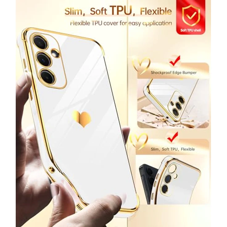 LeYi Hülle für Samsung Galaxy A55 5G, Cute Herz Muster TPU Silikon, Weiß, stoßfest mit 2 Schutzfolien und Kameraschutz – Bild 3
