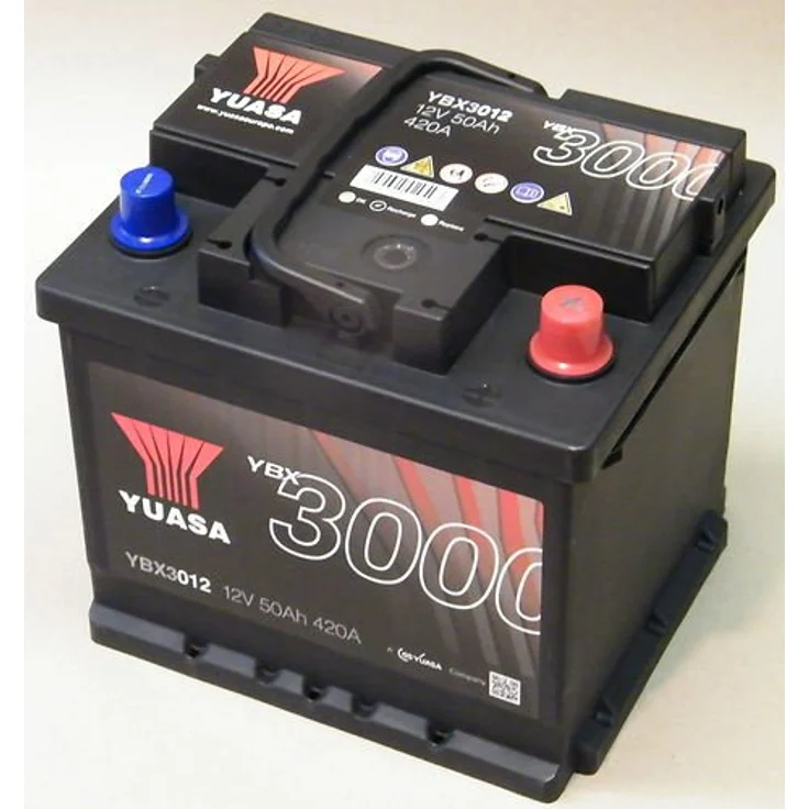 Yuasa SMF YBX3012, Starterbatterie 50Ah mit Klemme T1, integrierter Ladezustandsanzeige und Tragegriff – Bild 2