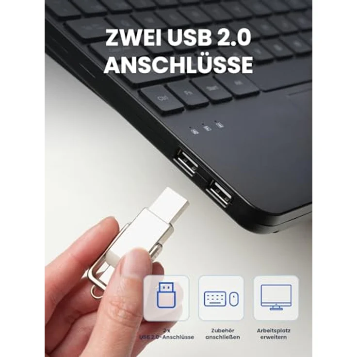Perixx PERIBOARD-427 H DE, USB-Mini-Tastatur mit Trackball und LED-Hintergrundbeleuchtung in Rot und Weiß – Bild 5