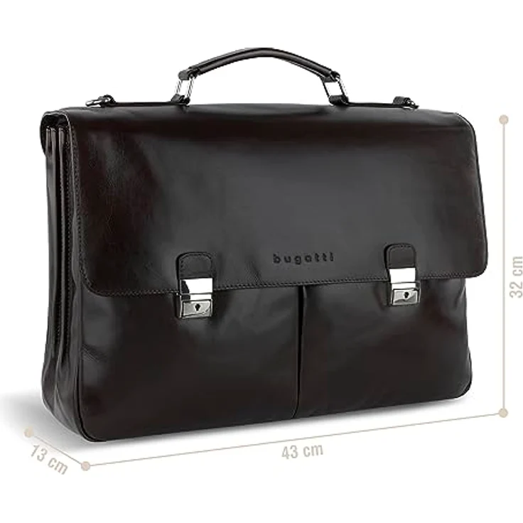 bugatti Romano Aktentasche Groß, Laptoptasche aus echtem Leder, große Businesstasche 13", Bürotasche mit Laptopfach (Braun) – Bild 2