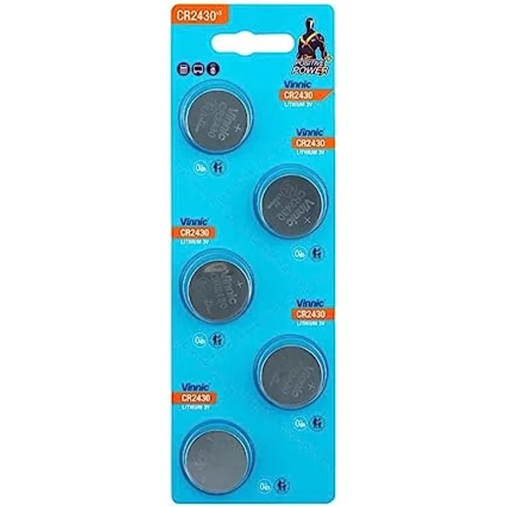 Vinnic CR2430 3V, Lithium Knopfzelle Batterien, leistungsstärkste Batterie, Batterien mit Langer Haltbarkeit, 5 Stück - 1 Blisterkarte