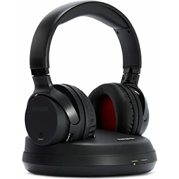 Aiwa WHF-930D Kabellose TV-Kopfhörer, Over-Ear-Kopfhörer HiFi mit optischer Verbindung, drahtlose RF-Übertragung, 3-Kanal-Wähler, voll wiederaufladbar, Schwarz – Bild 1