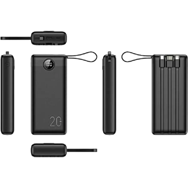 VEGER C20 20.000mAh Powerbank (Micro + Typ C + iPhone) Schwarz, Schnelles Aufladen, Integrierte Kabel, 4 Anschlüsse – Bild 5