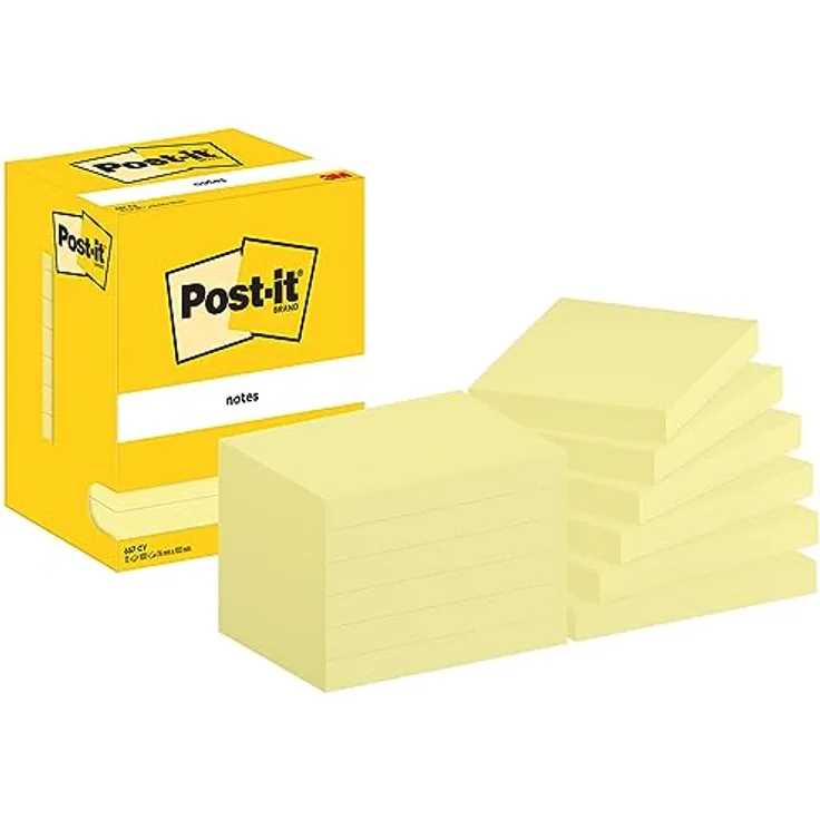 Post-it Notes Haftnotizblock 102x76mm, gelb, 12 Blöcke a 100 Blatt, rückstandsfrei ablösbar