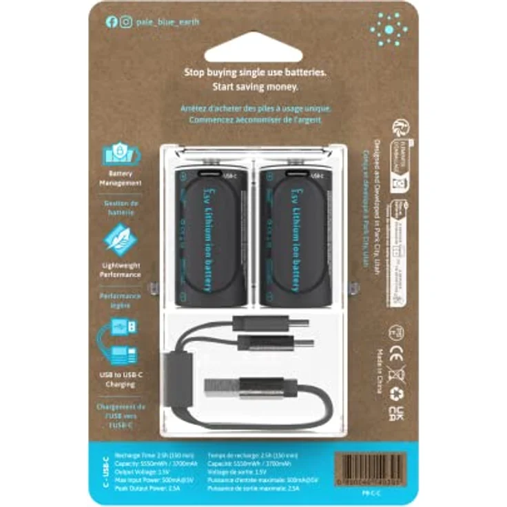 Paleblue Wiederaufladbare Akkus C Batterien (HR14/LR14), 2800 mAh, USB-C mit LED-Ladeanzeige, 2er Pack – Bild 3
