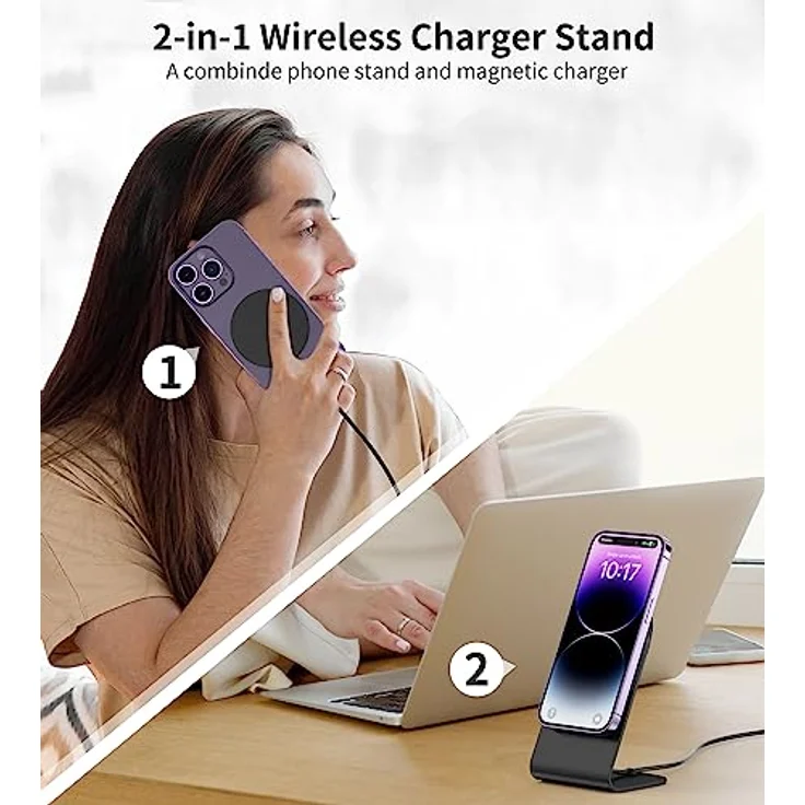 Mag-Safe Ladegerät,Induktionsladegerät,induktive ladestation,Wireless Charger mit iPhone ladestation,magnetisch Kabellos Schnellladegerät kompatibel für iPhone 14/13/12/11 Pro Max Plus Schwarz – Bild 2