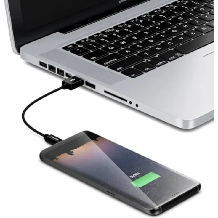 deleyCON 0,15m Micro USB Kabel Nylon, USB 2.0 Datenkabel, Schwarz, 480 Mbit/s Übertragungsrate – Bild 4