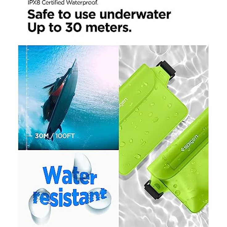 Spigen Aqua Shield, wasserdichte Tasche IPX8, 2er Pack Bauchtasche für iPhone 16/15/14/13, Galaxy S25/S24/S23 und alle Smartphones - Cactus Green – Bild 3