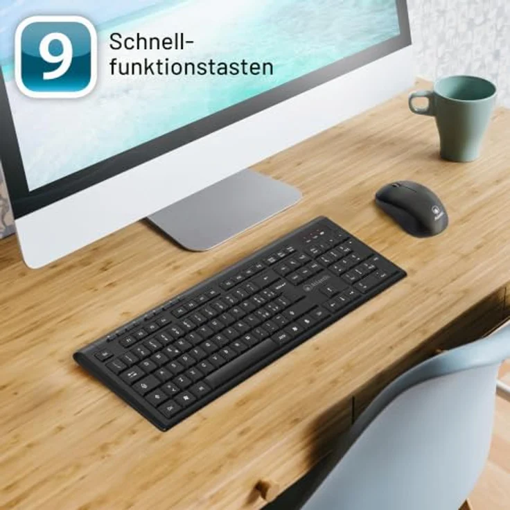Atlantis Land P013-AX280G+M, Kabelloses QWERTY Tastatur- und Maus-Set, Volle Größe, Schwarz, RF Wireless, 1200 dpi Sensor – Bild 3