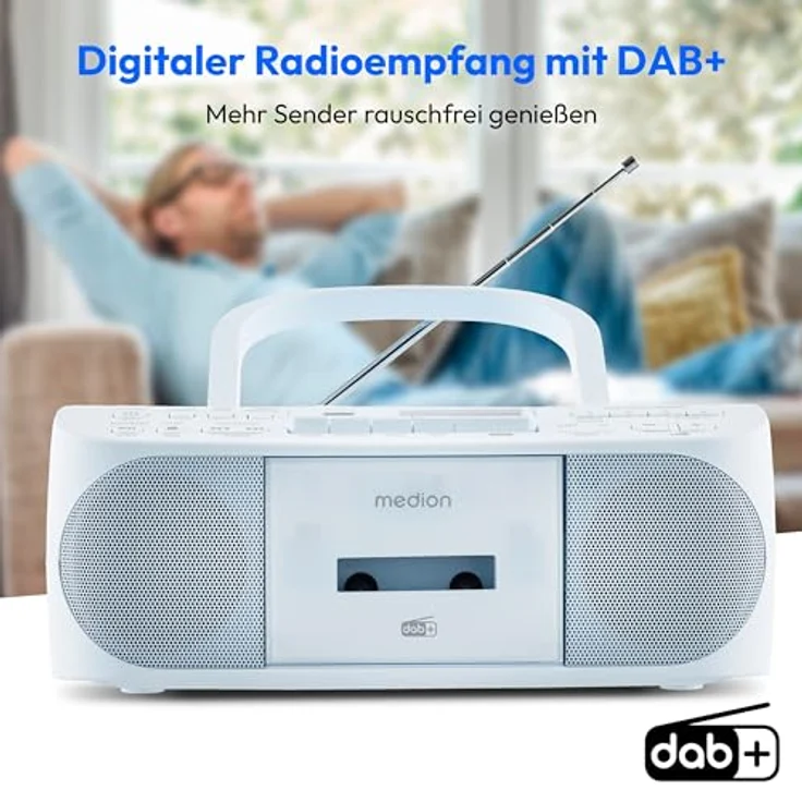 MEDION DRX-1 Plus Boombox, tragbares DAB+/UKW Radio mit Bluetooth, CD-Player, MP3, Kassette, Stereo Sound System, Netz & Batterie, blau – Bild 2