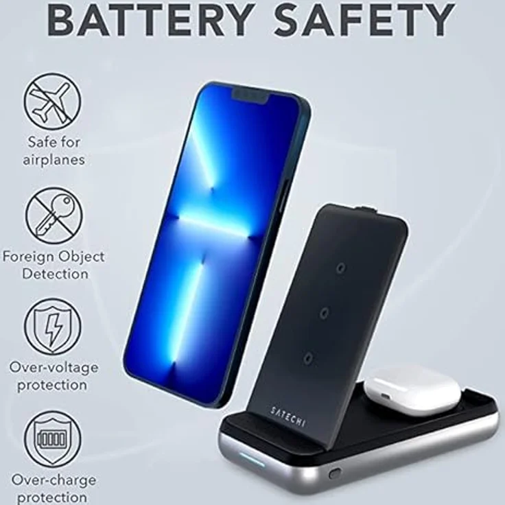 SATECHI Duo Wireless Ladestation & 10000 mAh Power Bank – Tragbare Power Bank – 3 in 1 Wireless Charging Stand – Für iPhones 14/13/12/11/X/8, AirPods Pro & AirPods Gen 3/2, M2/M1 iPad & mehr – Bild 5