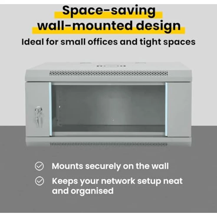 vidaXL Netzwerkschrank, Wandmontierter Stahl-Schrank mit Einscheibensicherheitsglas, Grau, 60 x 45 x 28 cm – Bild 5