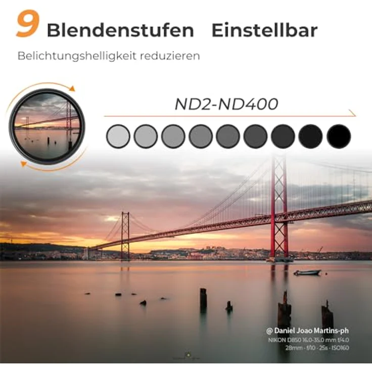 K&F Concept K-Serie 40,5mm Variabler Graufilter ND2-400 (1-9 Stop) - Extrem Slim, Nano-Beschichtung - Neutral Graufilter – Bild 3