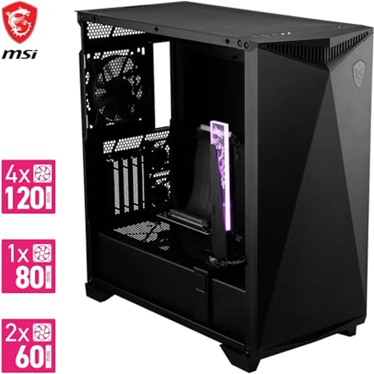 MSI MPG Gungnir 300P Airflow, PC Gehäuse für mATX, ITX, ATX, E-ATX, Schwarz, optimierte Wärmeableitung, werkzeuglos verstellbare Grafikkartenhalterung – Bild 2