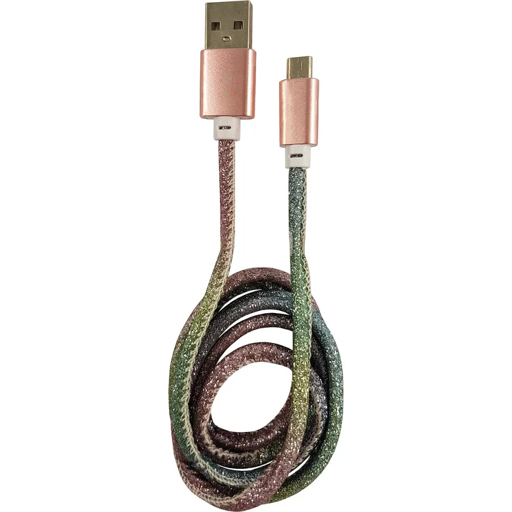 LC-Power LC-C-USB-MICRO-1M-4 USB A zu Micro-USB Kabel, 1m, Disco-Glitzer, USB 2.0 Schnellade- und Datenkabel, max. 2A