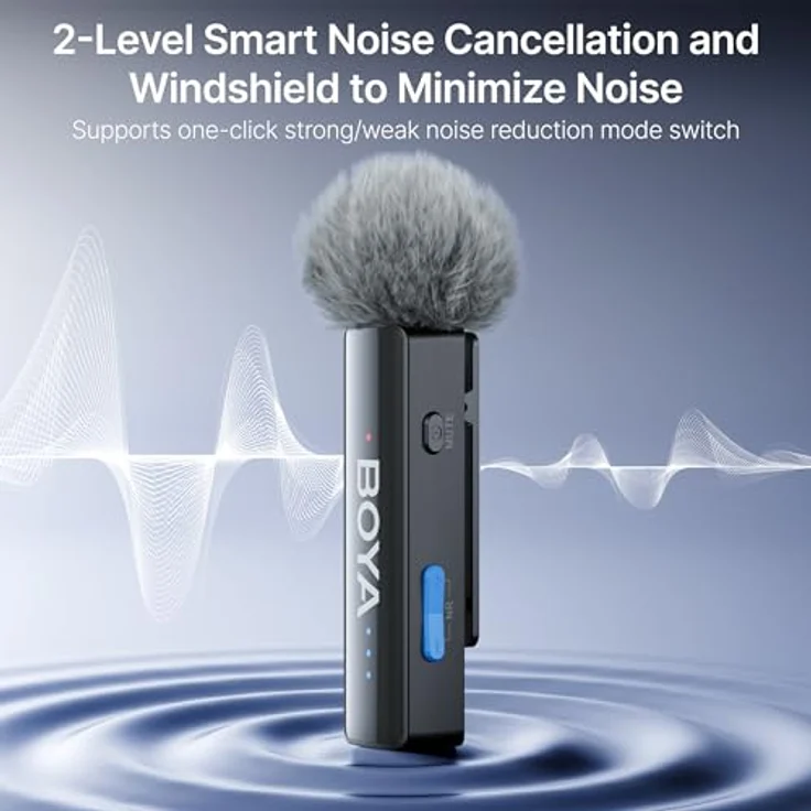 Boya Boyalink V2.0, Kabelloses Mikrofonset mit 48 kHz/24 Bit Sound, 300 m Reichweite, 30 Stunden Akkulaufzeit und drei Adaptern – Bild 4
