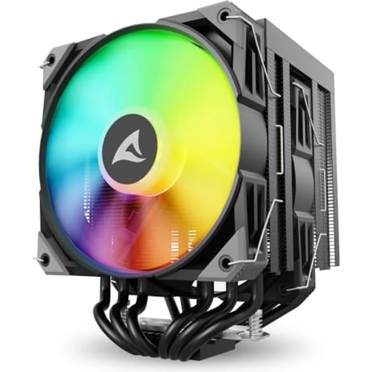 Sharkoon A60 RGB Black Air Cooler, leistungsstarker CPU Kühler mit 121,55 m³/h Luftstrom, 500-1800 RPM, RGB-LED-Beleuchtung, Schwarz – Bild 3