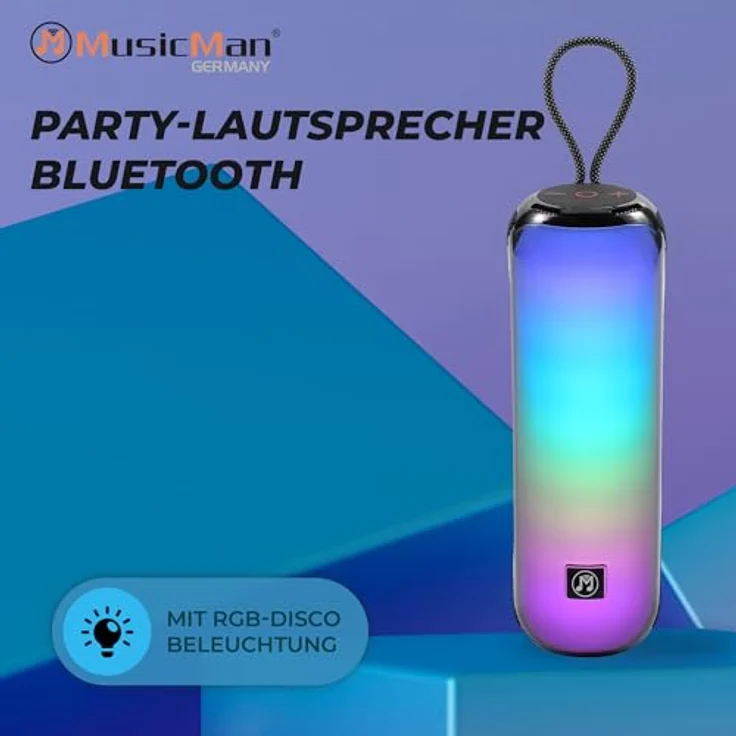 MusicMan BT-X66, Tragbarer Bluetooth-Lautsprecher mit RGB-Disco-Lichtern, FM-Radio, USB- und MicroSD-Wiedergabe, 1800mAh Akku, integriertem Mikrofon & AUX-Eingang – Bild 3