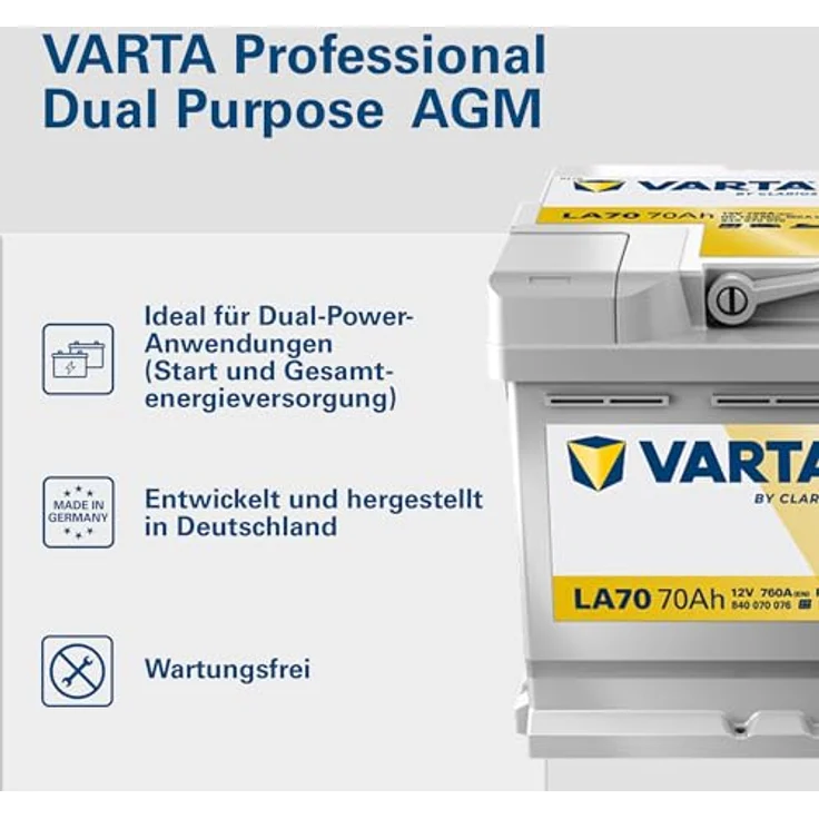 VARTA Professional AGM Dual Purpose LA70, Starterbatterie 12V 70Ah 760A/EN B13 – Bild 2