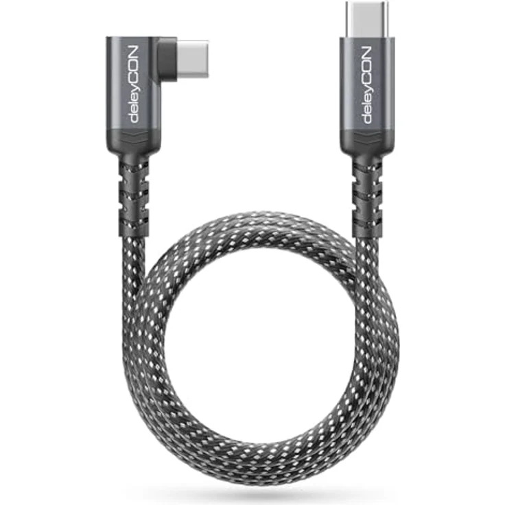 deleyCON 1m 240W USB-C Kabel Winkel 90 Grad, Schnellladekabel USB-C auf USB-C mit PD 3.0, geflochtenes Nylon, kompatibel mit iPhone 17, Galaxy S25, iPad, MacBook, PS5 – Bild 3