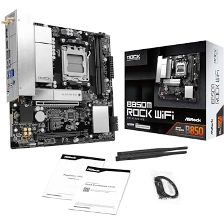 ASRock B850M Rock WiFi AM5 mATX Mainboard, DDR5, PCIe 5.0, HDMI 2.1, WiFi 6E, 2.5G LAN – Bild 1