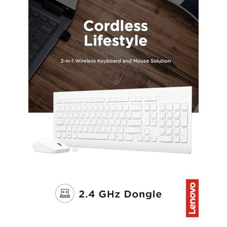 Lenovo 510 Wireless Combo (US) (Eng. Int., Kabellos), Tastatur, Weiss – Bild 2