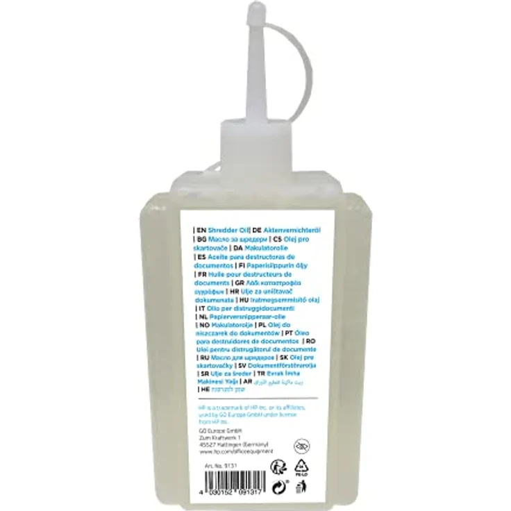 HP Aktenvernichter Öl, 120 ml Flasche, auf pflanzenbasis zur Pflege für Ihren Shredder, 9131 - Preisvergleich – Bild 2