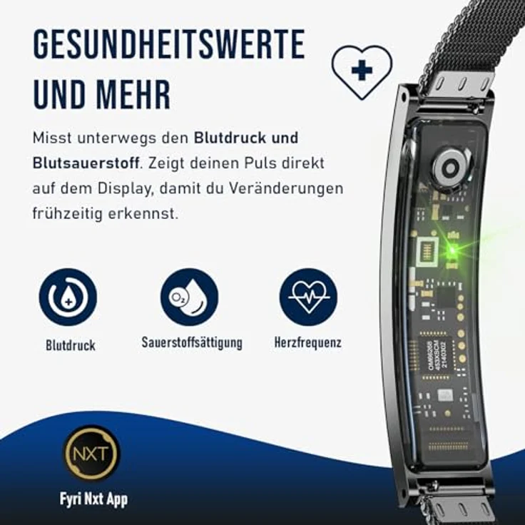 Fontastic Smartband Luxis, LED-Display Fitness Tracker mit Pulsmesser, SpO2, Blutdruck, Schlaftracker, Schrittzähler, Metallband und Silikonband (Roségold), App Fyri Nxt, BT 5.3, 1ATM – Bild 4