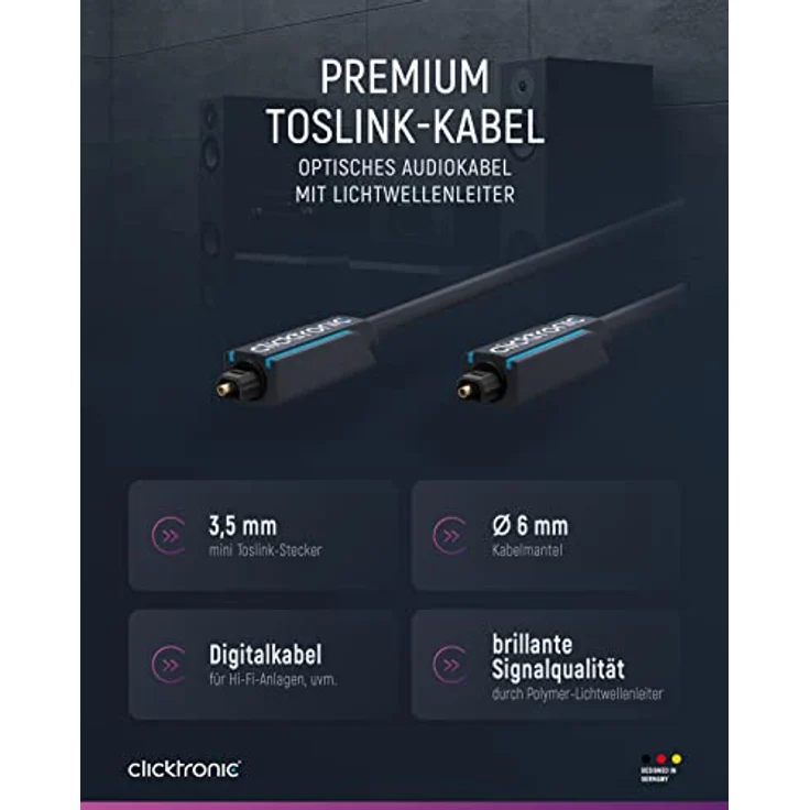 Clicktronic Casual Opto-Kabel, optisches Digitalaudiokabel mit 3,5mm Adapter, 3,0m – Bild 3