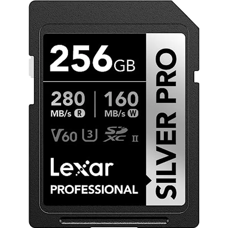 Lexar Silver Pro SD Karte 256GB, SD Speicherkarte UHS-II, V60, U3, C10, SDXC Karte, Bis zu 280 MB/s Lesen, für professionelle Fotografen, Videofilmer, Enthusiasten (LSDSIPR256G-BNNAA)