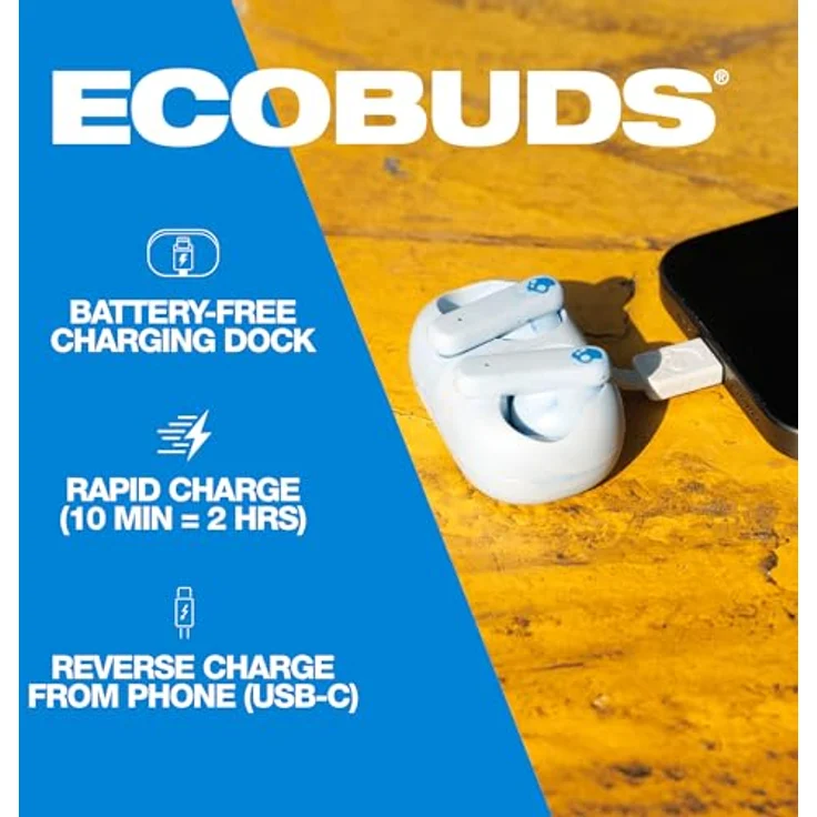 Skullcandy EcoBuds In-Ear Wireless Earbuds, 8 Hr Battery, Battery-Free Charging Case, Microphone, Works with iPhone Android and Bluetooth Devices - Glacier – Bild 2