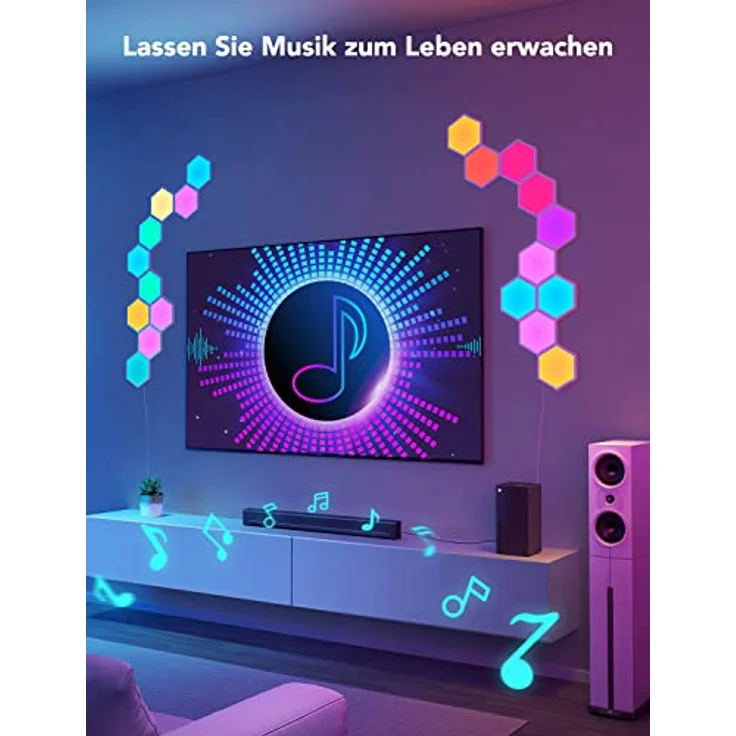 Govee Glide Hexa LED Panels, 10 RGBIC Smart Wandleuchte Innen funktioniert mit Alexa und Google Assistant, Kreative dekorative Wi-Fi Hexagon LED Light Panels Musik Sync für zimmer & Gaming Deko – Bild 4