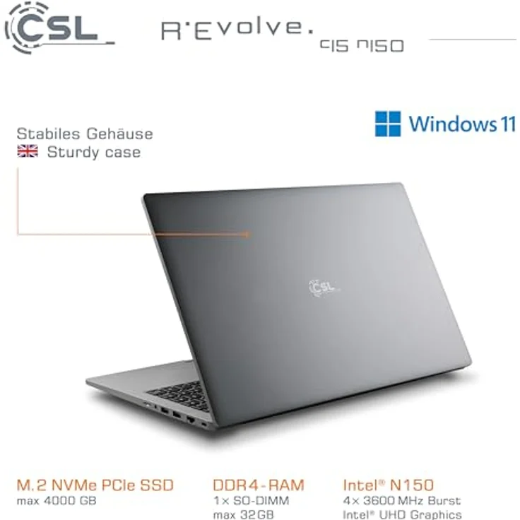 CSL R'Evolve C15 v4, 15,6" Notebook mit Intel N100, 16 GB RAM, 4000 GB SSD, Windows 11 Home, grau – Bild 5