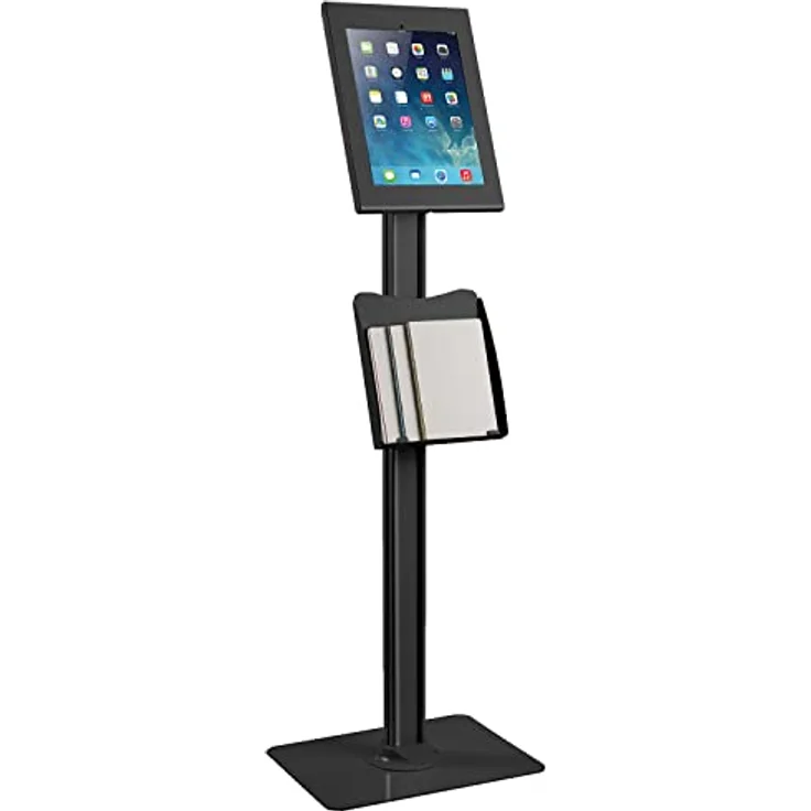 Maclean MC-867 Tablet Halterung Bodenständer mit Prospekthalter Tabletstation mit Verriegelung Kompatibel mit 12,9" iPad Pro (Gen3) in Schwarz – Bild 1