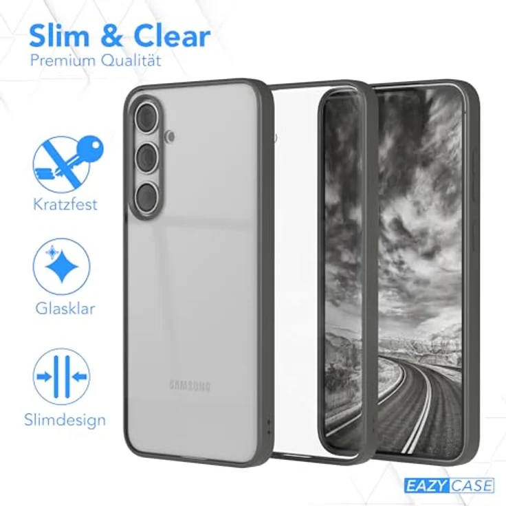 EAZY CASE Clear Hybrid Bumper Hülle kompatibel mit Samsung Galaxy S24 Plus, ultraschutz mit Kameraschutz, stoßfest, kratzfest, anthrazit grau – Bild 5