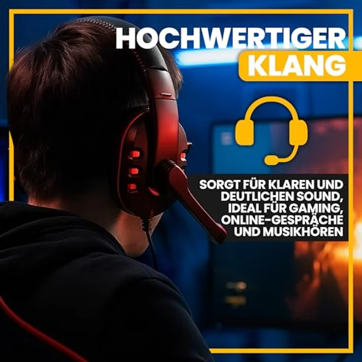 Retoo Gaming Headset, kabelgebundenes Kopf- und Mikrofon-Set für PS4, PS5, PC, Xbox, Schwarz-Rot, ergonomisches Design, hohe Klangqualität – Bild 2