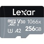 Lexar Professional 1066x Micro SD Karte 256GB, Speicherkarte microSDXC UHS-I SILVER Serie, Enthält SD-Adapter, Bis Zu 160MB/s Lesegeschwindigkeit, für Action-Kamera, Drohnen, Handy (LMS1066256G-BNAAG)