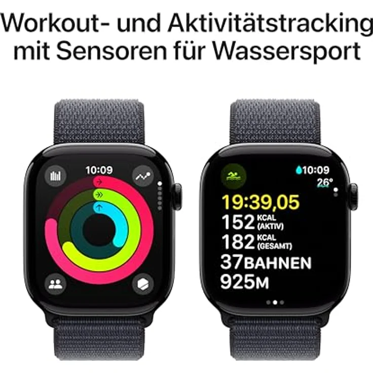 Apple Watch Series 10, 46 mm, GPS, Aluminiumgehäuse Diamantschwarz, Sport Loop Tinte, One size – Bild 4