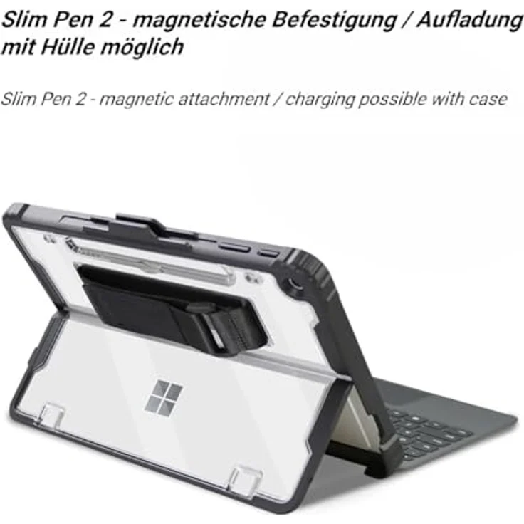 honju FIT Handstrap Case für Microsoft Surface Pro 12 Zoll, Tastatur kompatibel, Slim-Pen 2 Aufladung, abnehmbare Handschlaufe, schwarz/transparent – Bild 5