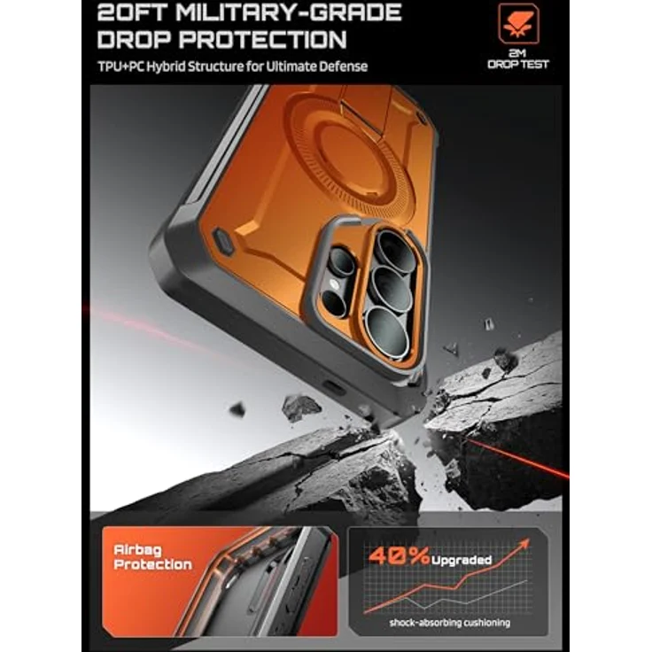 SUPCASE UBPro Mag Hülle für Samsung Galaxy S26 Ultra, Outdoor Bumper Case mit MagSafe, 2 Frontplatten (mit und ohne Displayschutz), orange – Bild 3