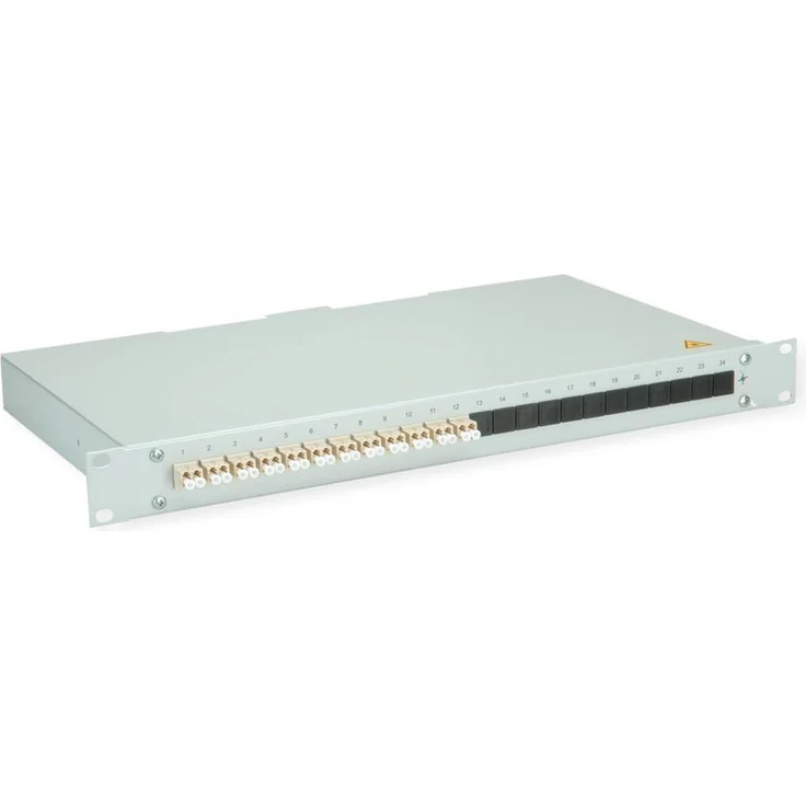 Telegärtner BASIS LWL-Panel, 1HE mit 12 LC Duplex Kupplungen & Pigtails, beige, OM2, Grade C