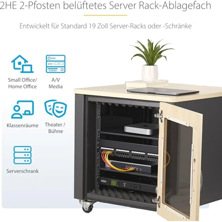 StarTech.com 2HE Belüftetes Server-Rack Fachboden, 31,5cm Tiefe, Perforierte Rackablage mit Tragkraft 11,3kg für 19" Racks – Bild 2